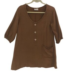 CottonWays 1 Tunic Top Gauze Brown Minimalist Coastal Lagenlook Boho‎ Women S/M